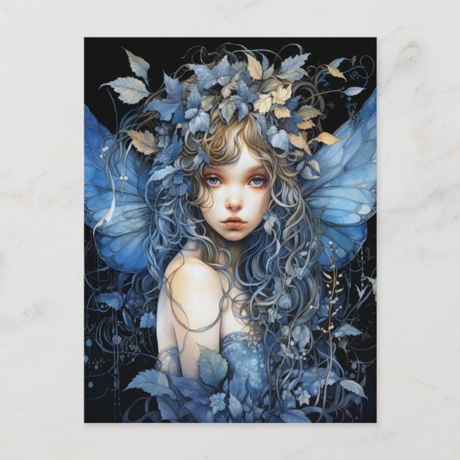 Beautiful Fairy Blue Wings Vines and Leaves Postcard (Front)