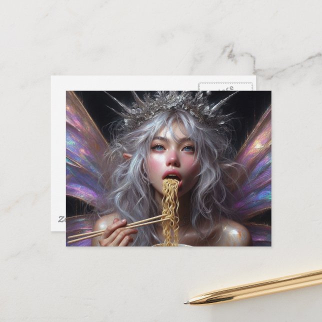 Beautiful Fairy eating some noodles Postcard (Front/Back In Situ)