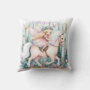 Beautiful fairy girl riding in an enchanted forest cushion