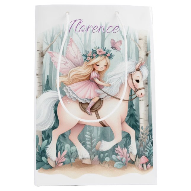 Beautiful fairy girl riding in an enchanted forest medium gift bag (Front)