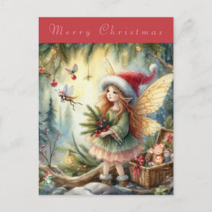 Beautiful Fairy in the Forest Merry Christmas Postcard