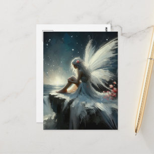 Beautiful Fairy in White Dress Sitting on a Cliff Postcard