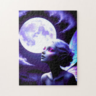 Beautiful Fairy Looking up at Full Moon Jigsaw Puzzle