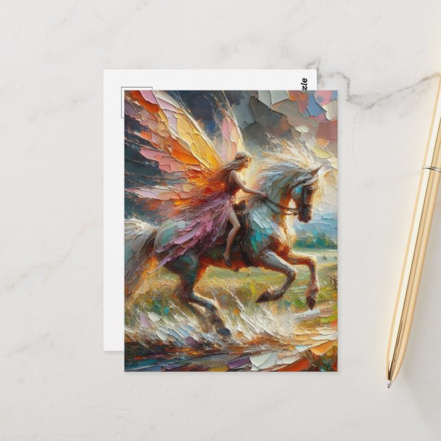Beautiful Fairy on Horseback Postcard (Front/Back In Situ)