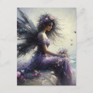 Beautiful Fairy Sitting on a Cliff Wearing Purple Postcard