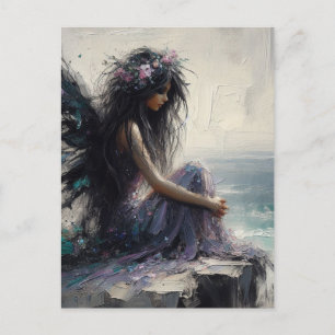 Beautiful Fairy Sitting on a Cliff Wearing Purple  Postcard