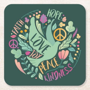 Beautiful Faith Love Peace Joy Hope & Kindness Square Paper Coaster