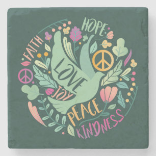 Beautiful Faith Love Peace Joy Hope & Kindness Stone Coaster