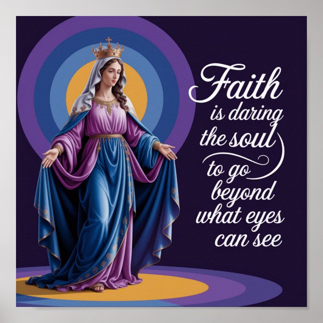 Beautiful Faith Quote and Mary Purple Background Poster (Front)