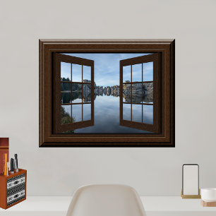 Beautiful Fake Window View Lake Trees Landscape Poster