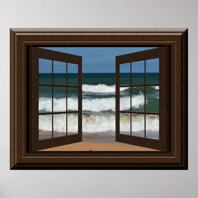 Fake Window Ocean View Beautiful Fake Window View Ocean Beach Waves Poster | Zazzle