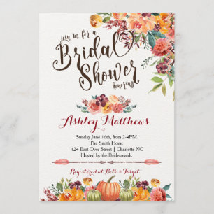 Beautiful FalFloral Bridal Shower Invitation, Baby Invitation