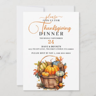 Beautiful Fall Basket with Pumpkins Thanksgiving  Invitation