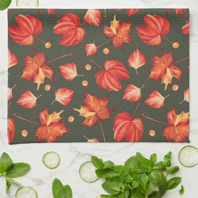 Beautiful Fall Colours Leaves Kitchen Towel (Folded)
