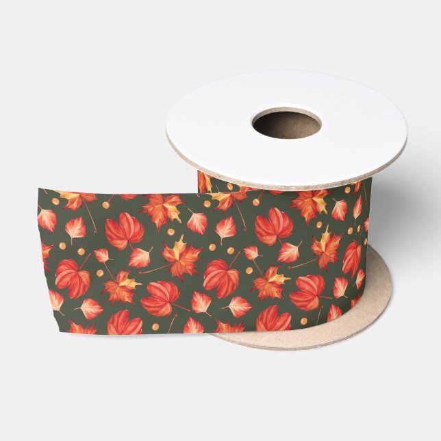 Beautiful Fall Colours Leaves Satin Ribbon (Spool)