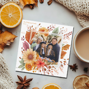 Beautiful Fall Floral Family Photo Thanksgiving Holiday Card