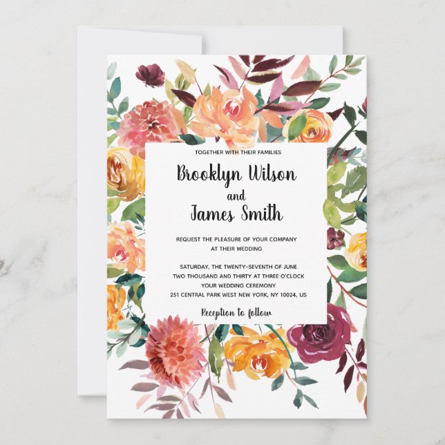Beautiful Fall Flowers Wedding Invitations (Front)