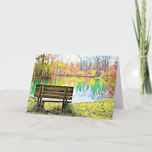 Beautiful Fall Leaves Autumn Park Bench Serene Card (Front)