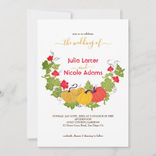 Beautiful Fall Pumpkins Floral Garden Wedding Invitation