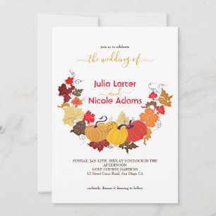 Beautiful Fall Pumpkins Floral Garden Wedding Invitation