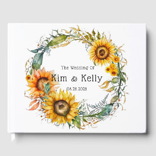 Beautiful Fall Sunflowers Airy Wreath Wedding Guest Book