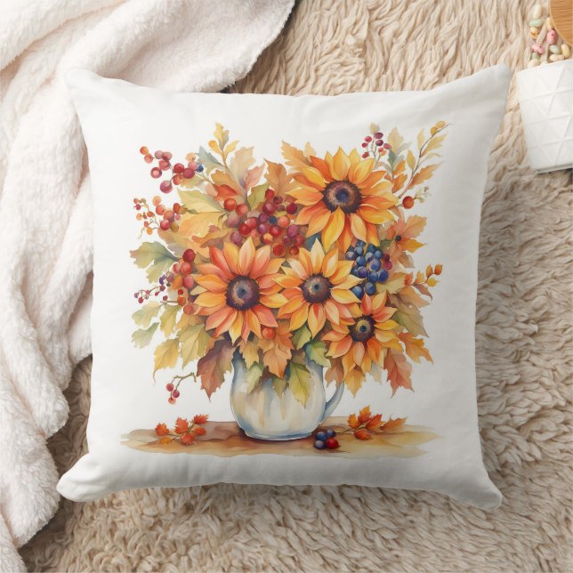 Beautiful Fall Sunflowers and Berries Bouquet  Cushion (Blanket)