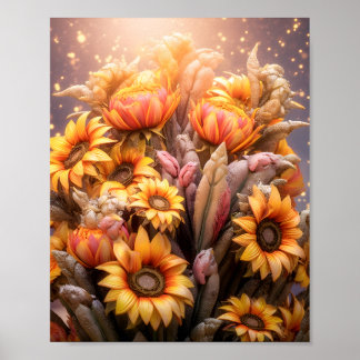 Beautiful Fall Sunflowers Blooming Yellow Flowers Poster