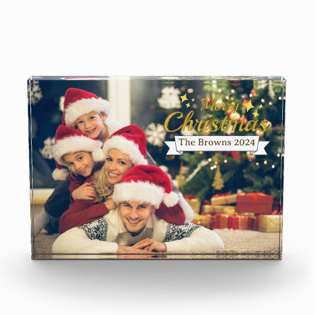Beautiful Family Photo Merry Christmas Photo Block (Front)