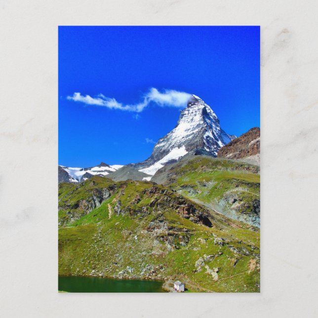 Beautiful famous Swiss Matterhorn with clouds Postcard (Front)