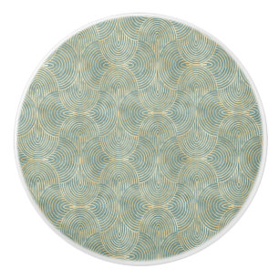 Beautiful ,fan,art deco, pattern,green colours,gre ceramic knob