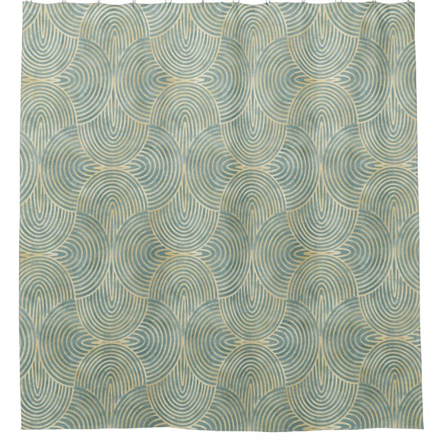 Beautiful ,fan,art deco, pattern,green colours,gre shower curtain (Front)
