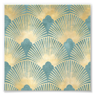 Beautiful fan pattern,teal gold,Art Deco pattern,c Photo Print