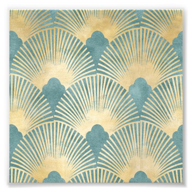 Beautiful fan pattern,teal gold,Art Deco pattern,c Photo Print (Front)