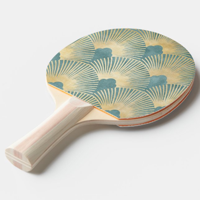 Beautiful fan pattern,teal gold,Art Deco pattern,c Ping Pong Paddle (Front Angle)