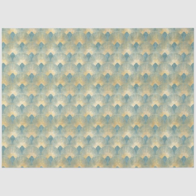 Beautiful fan pattern,teal gold,Art Deco pattern,c Tissue Paper (Front)