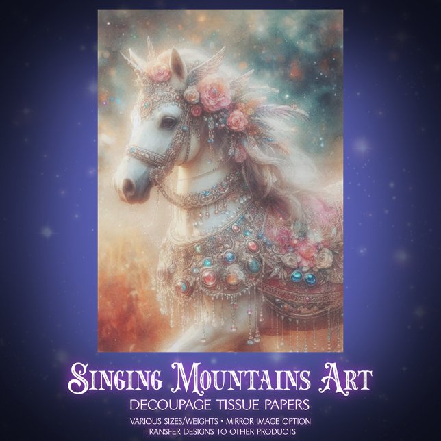 Beautiful Fancy White Horse With Flowers Decoupage Tissue Paper (Creator Uploaded)
