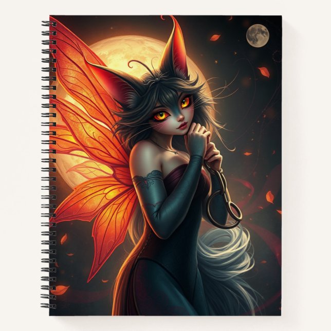 Beautiful Fantasy Cat Fairy Art Notebook (Front)