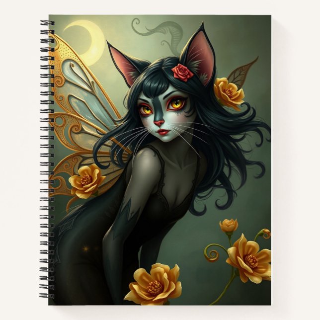 Beautiful Fantasy Cat Fairy Art Notebook (Front)