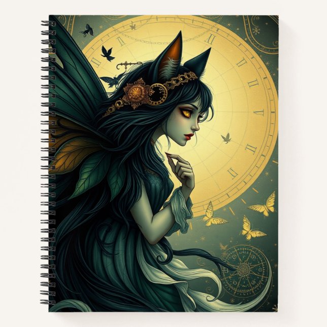 Beautiful Fantasy Cat Fairy Art Notebook (Front)