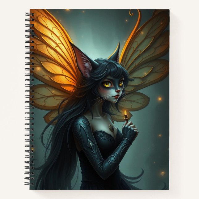 Beautiful Fantasy Cat Fairy Art Notebook (Front)