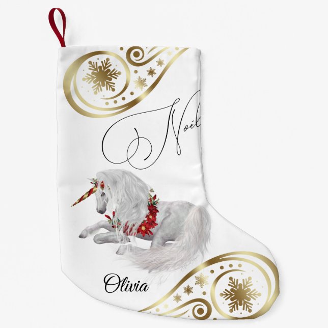 Beautiful Fantasy Christmas Unicorn Small Christmas Stocking (Front)