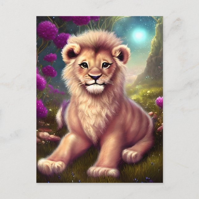 Beautiful Fantasy Cute Kawaii Lion Cub  Postcard (Front)