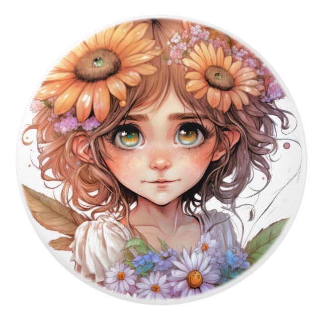Beautiful Fantasy Flower Fairy Fairies Series  Ceramic Knob (Front)