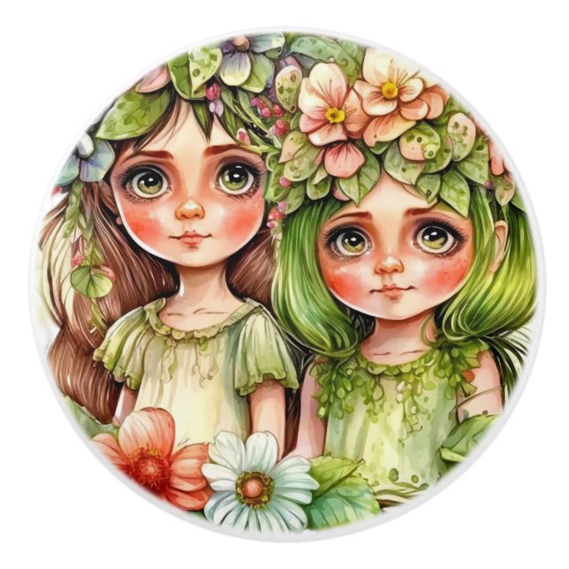 Beautiful Fantasy Flower Fairy Fairies Series  Ceramic Knob (Front)