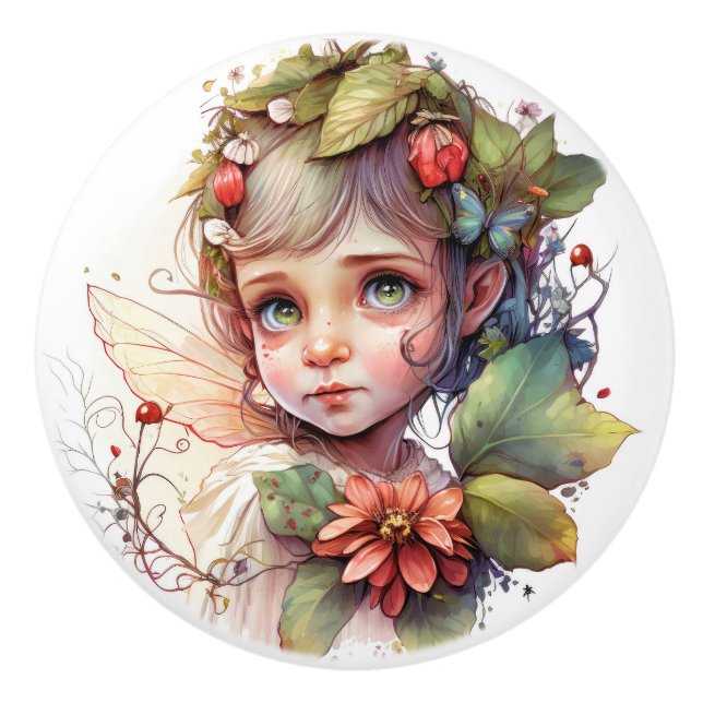 Beautiful Fantasy Flower Fairy Fairies Series  Ceramic Knob (Front)