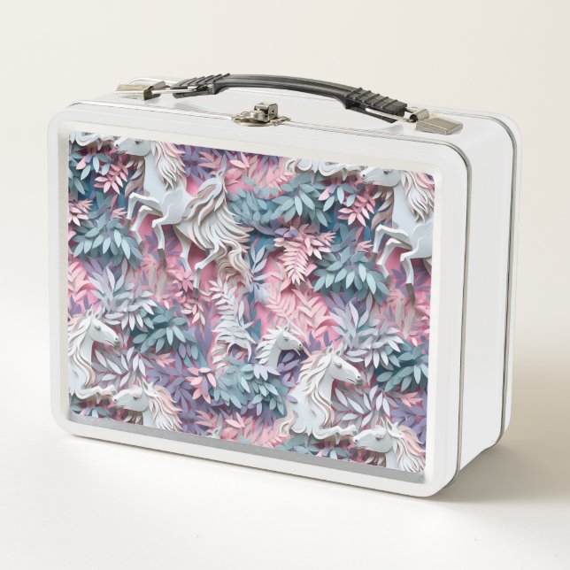 Beautiful Fantasy Horses Abstract Pastel Design Metal Lunch Box (Front)