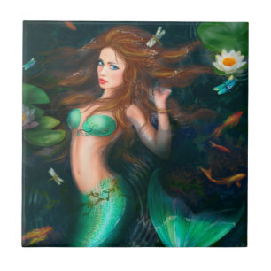 Beautiful Fantasy mermaid in lake Tile