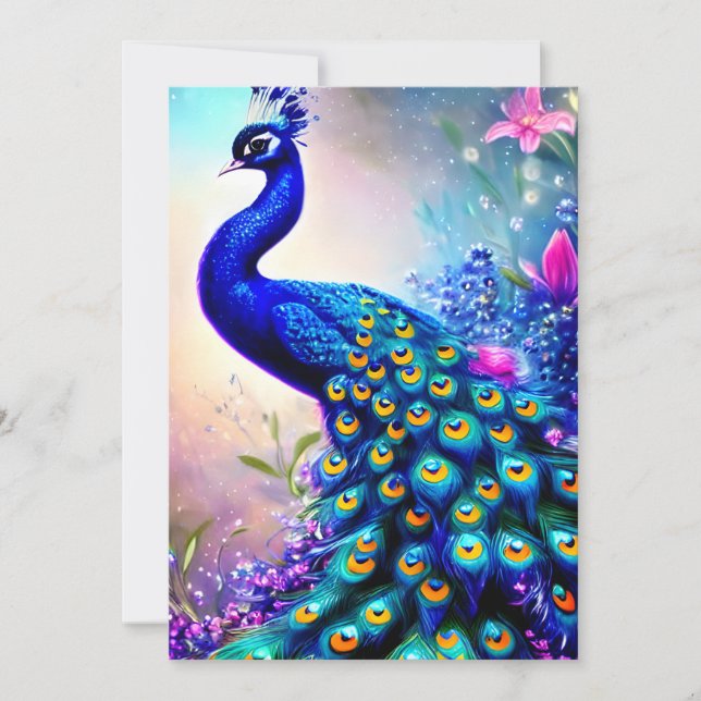 Beautiful Fantasy Peacock  Holiday Card (Front)