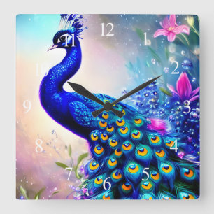 Beautiful Fantasy Peacock Square Wall Clock