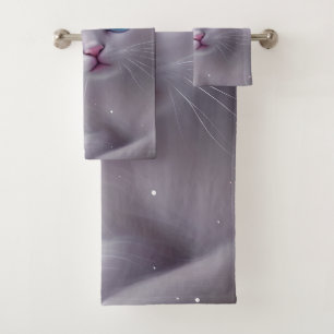 Beautiful Fantasy White Fluffy Cat  Bath Towel Set